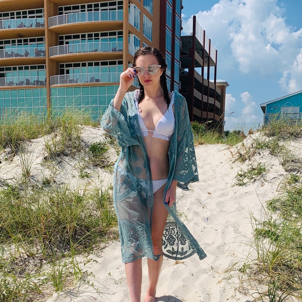 Forrest green and sage green lace duster